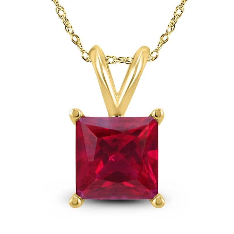 14K Yellow Gold 5MM Square Ruby Pendant