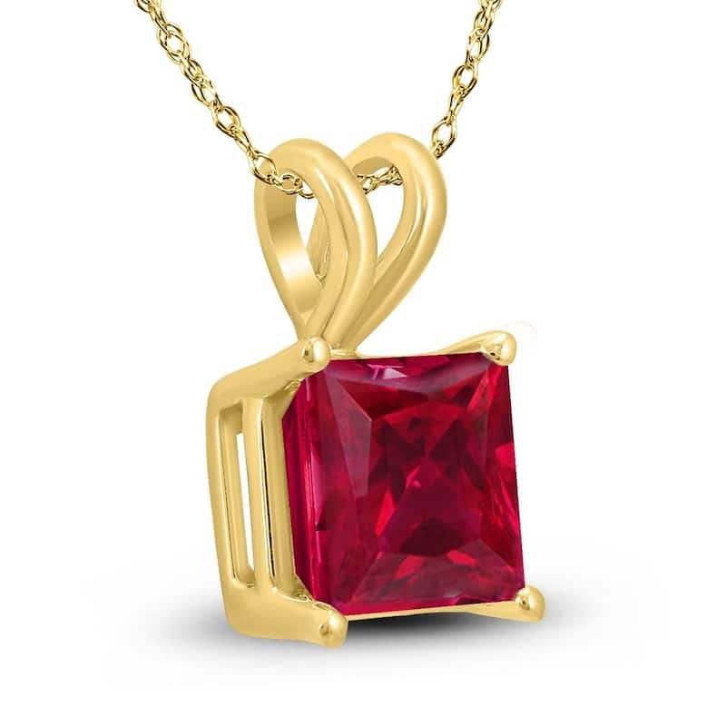 14K Yellow Gold 5MM Square Ruby Pendant