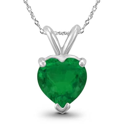 14K White Gold 4MM Heart Emerald Pendant