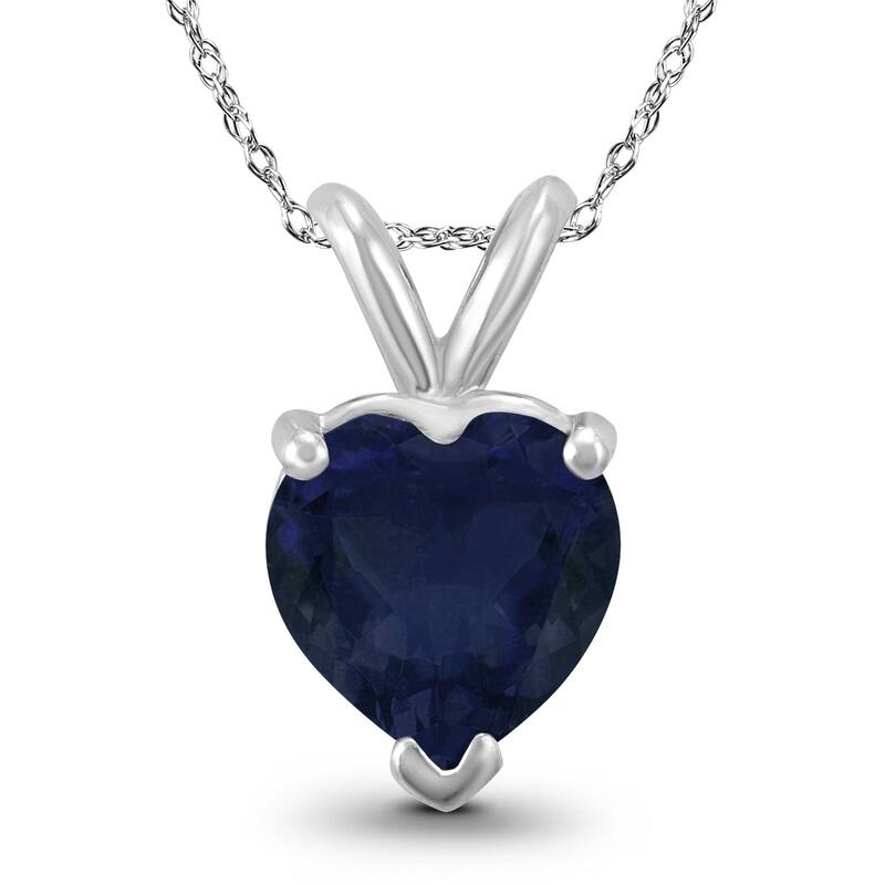 14K White Gold 4MM Heart Sapphire Pendant