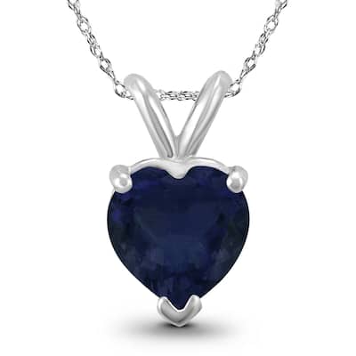 14K White Gold 4MM Heart Sapphire Pendant