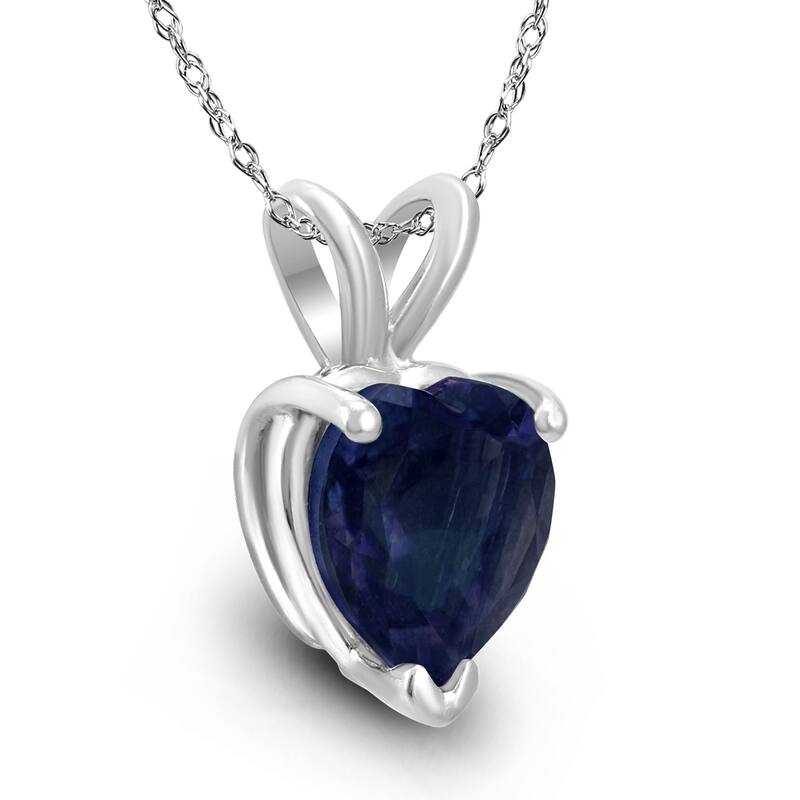 14K White Gold 4MM Heart Sapphire Pendant