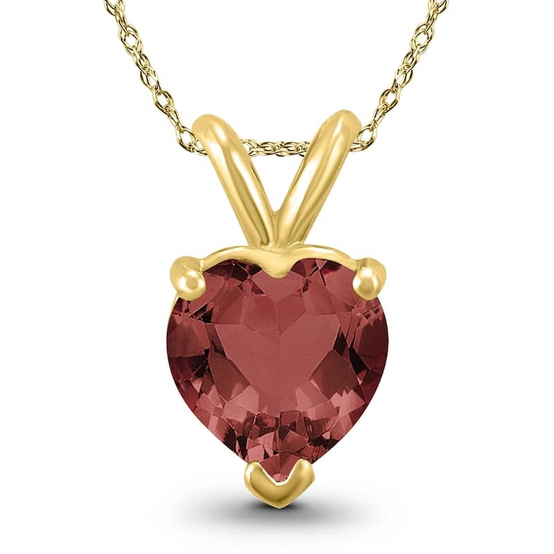 14K Yellow Gold 5MM Heart Garnet Pendant