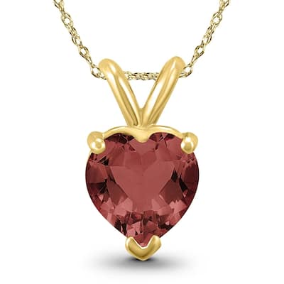 14K Yellow Gold 5MM Heart Garnet Pendant