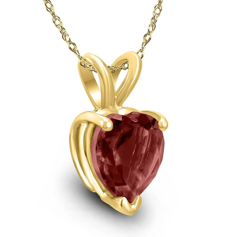 14K Yellow Gold 5MM Heart Garnet Pendant