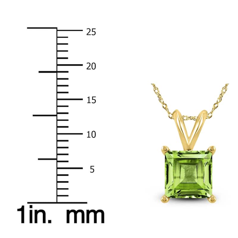 14K Yellow Gold 7MM Princess Shaped Peridot Pendant
