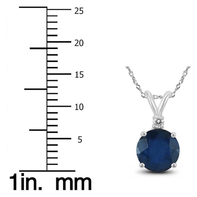14K White Gold 5MM Round Sapphire and Diamond Pendant