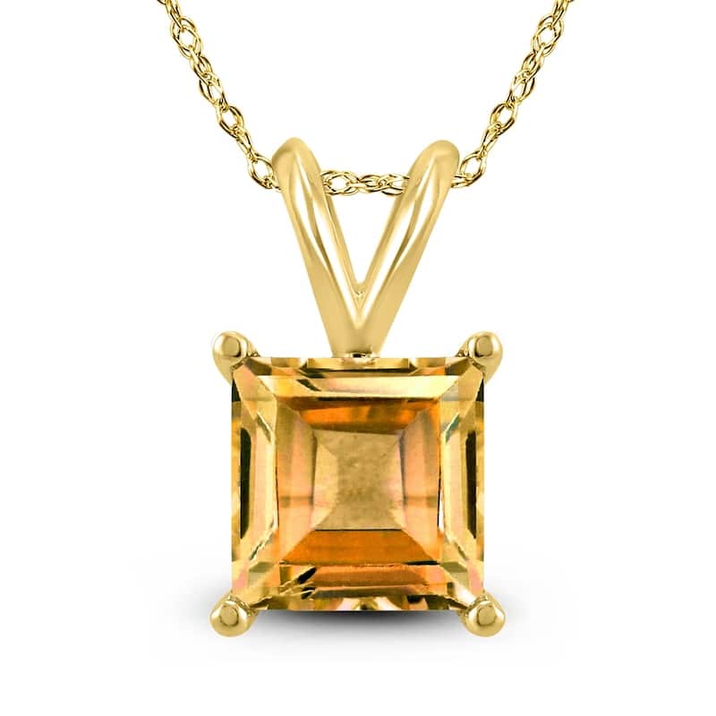 14K Yellow Gold 6MM Square Citrine Pendant