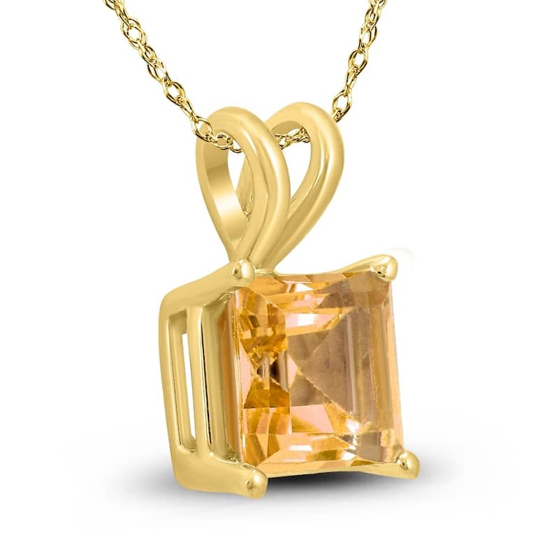 14K Yellow Gold 6MM Square Citrine Pendant