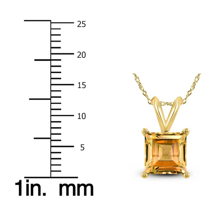 14K Yellow Gold 6MM Square Citrine Pendant