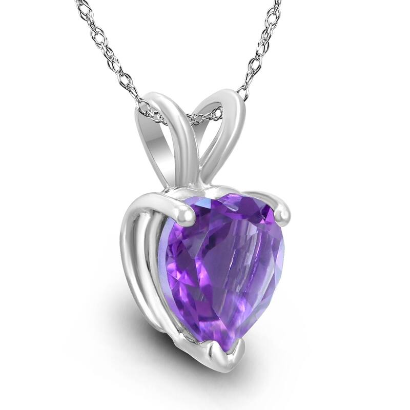 14K White Gold 5MM Heart Amethyst Pendant