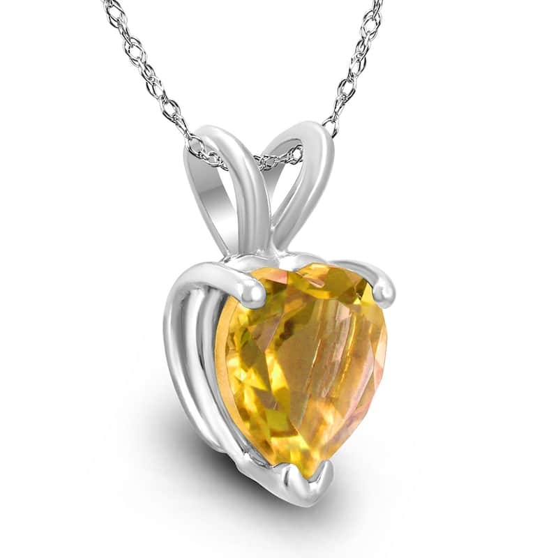 14K White Gold 6MM Heart Citrine Pendant