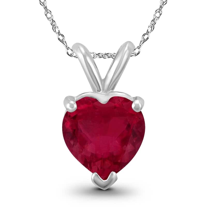 14K White Gold 5MM Heart Ruby Pendant