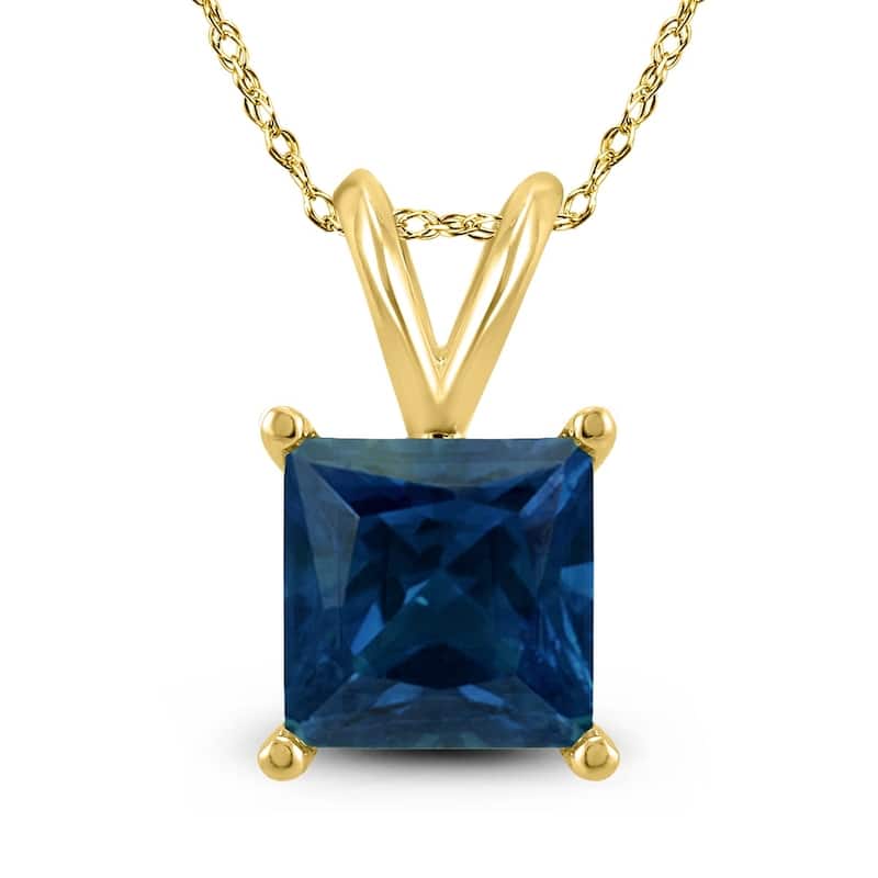14k Yellow Gold 4mm Square Sapphire Pendant Necklace