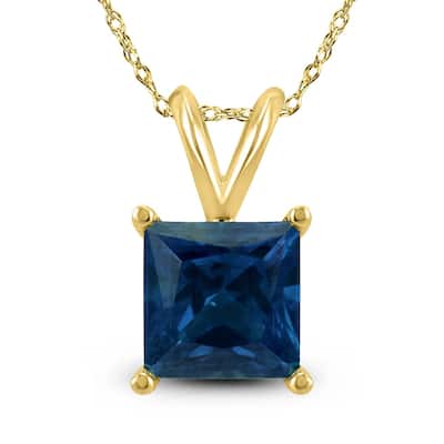 14k Yellow Gold 4mm Square Sapphire Pendant Necklace