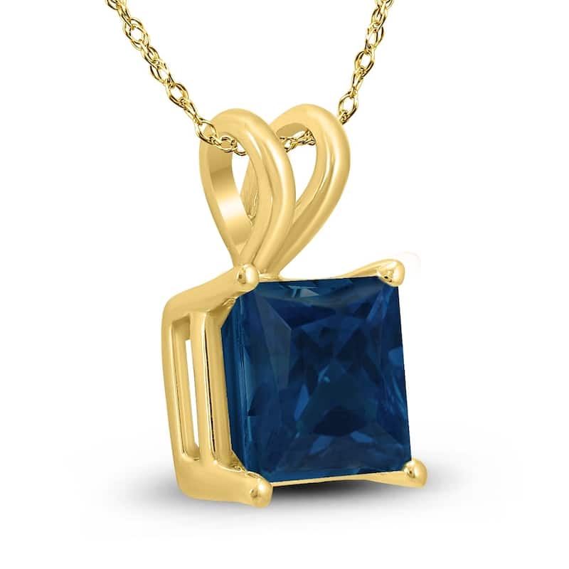 14k Yellow Gold 4mm Square Sapphire Pendant Necklace