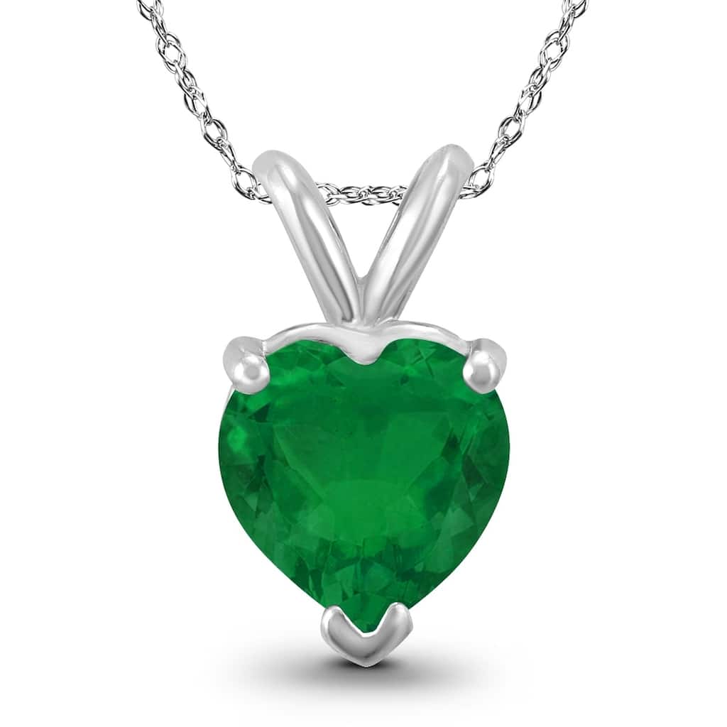 14K White Gold 5MM Heart Emerald Pendant