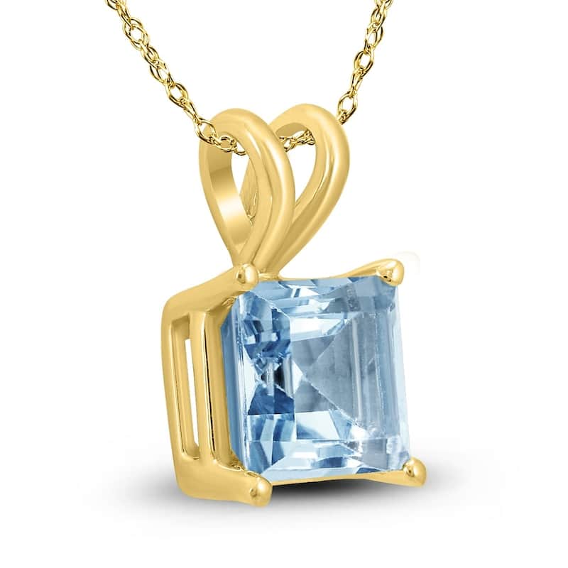14K Yellow Gold 5MM Square Aquamarine Pendant