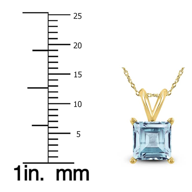 14K Yellow Gold 5MM Square Aquamarine Pendant