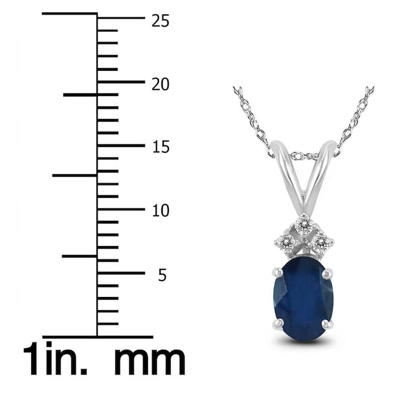 14K White Gold 5x3MM Oval Sapphire and Diamond Pendant