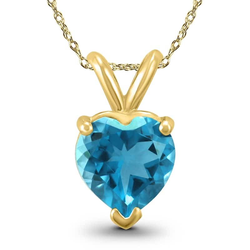 14K Yellow Gold 5MM Heart Blue Topaz Pendant