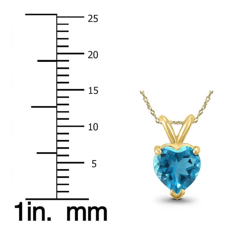 14K Yellow Gold 5MM Heart Blue Topaz Pendant