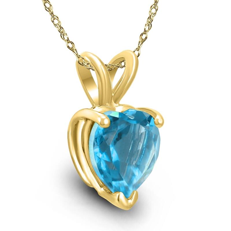 14K Yellow Gold 5MM Heart Blue Topaz Pendant