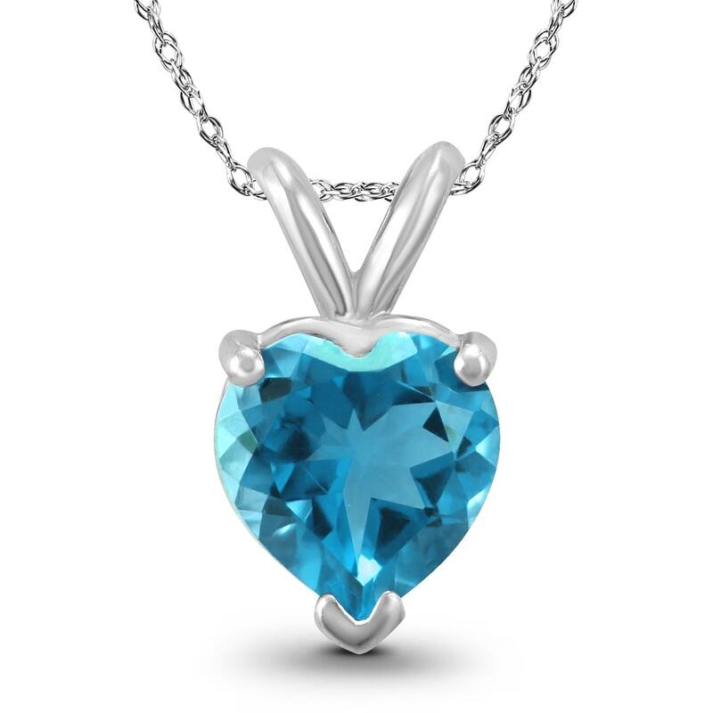 14K White Gold 6MM Heart Blue Topaz Pendant