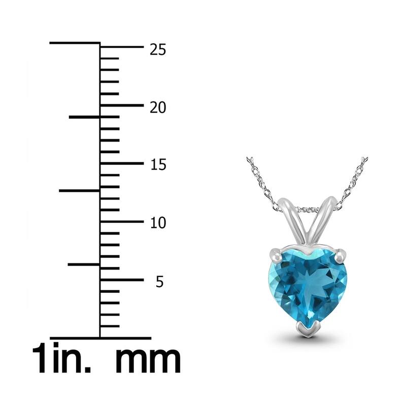 14K White Gold 6MM Heart Blue Topaz Pendant