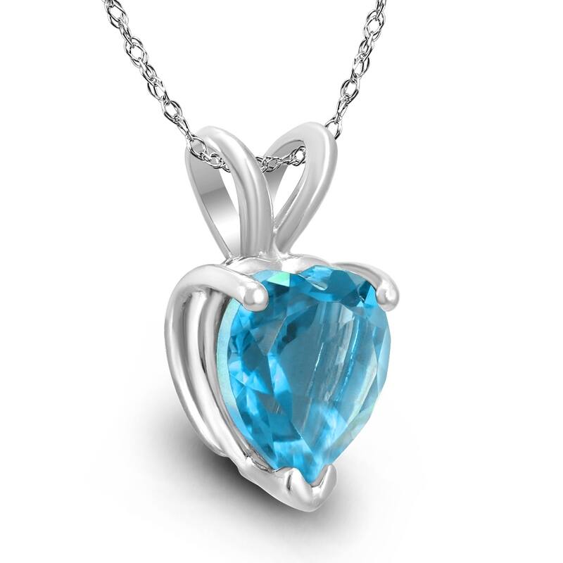 14K White Gold 6MM Heart Blue Topaz Pendant