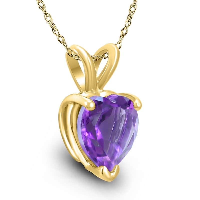 14K Yellow Gold 6MM Heart Amethyst Pendant