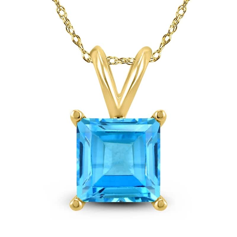 14K Yellow Gold 6MM Square Blue Topaz Pendant