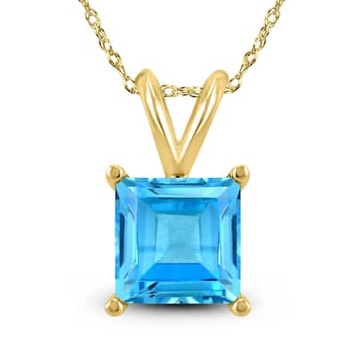 14K Yellow Gold 6MM Square Blue Topaz Pendant