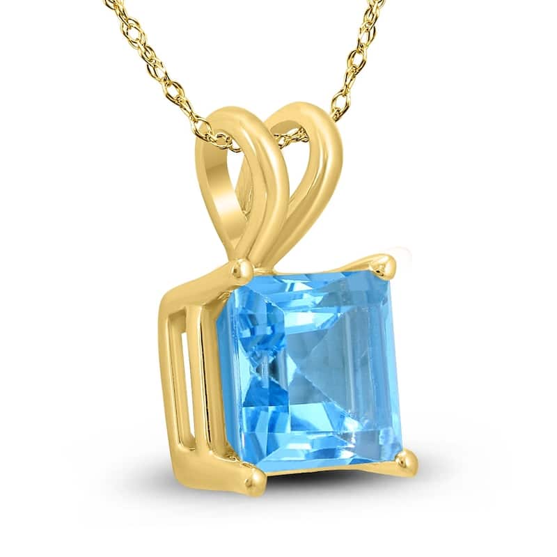 14K Yellow Gold 6MM Square Blue Topaz Pendant