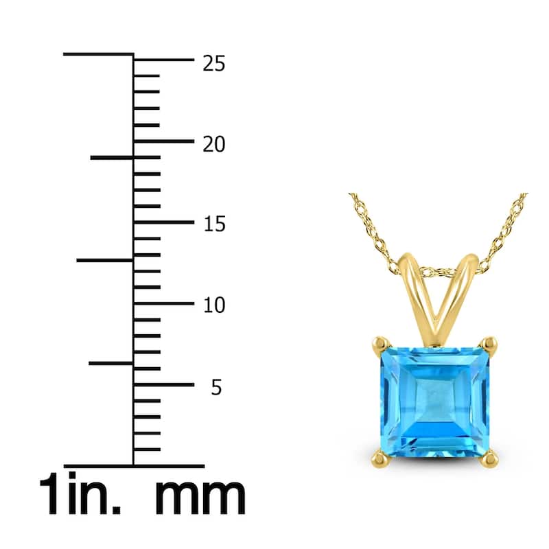 14K Yellow Gold 6MM Square Blue Topaz Pendant