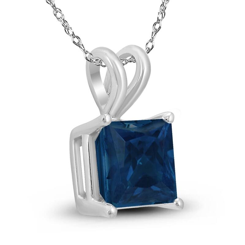 14K White Gold 4MM Square Sapphire Pendant