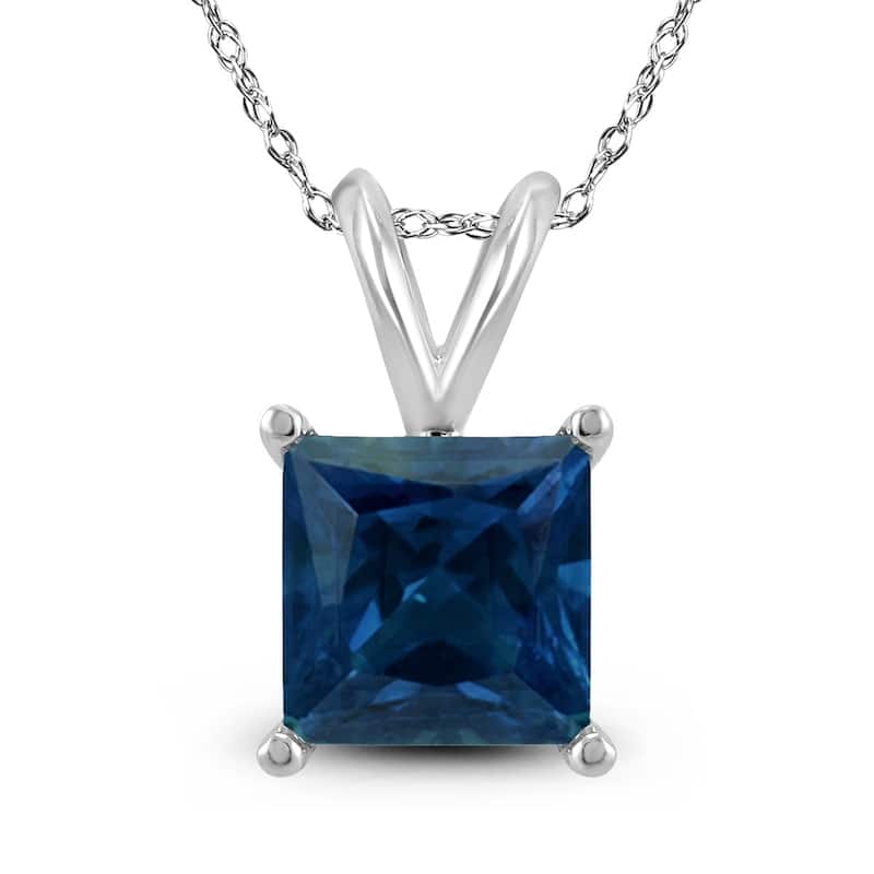 14K White Gold 4MM Square Sapphire Pendant