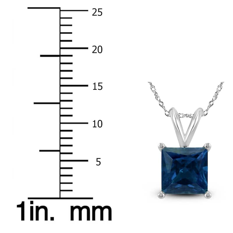 14K White Gold 4MM Square Sapphire Pendant
