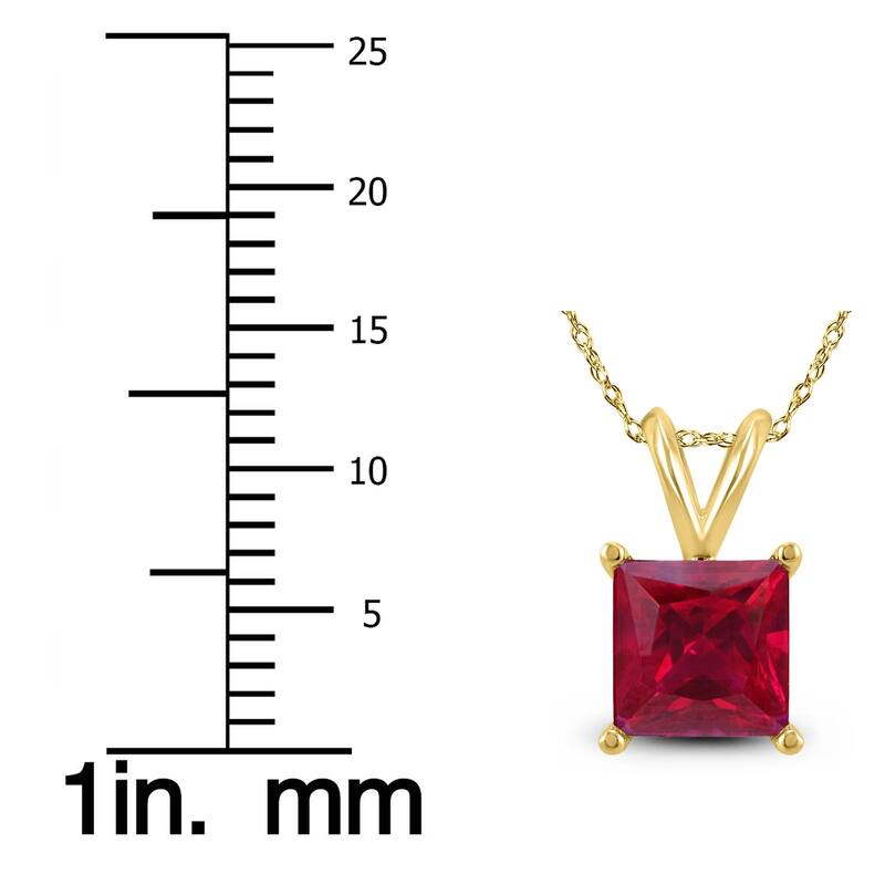 14K Yellow Gold 4MM Square Ruby Pendant