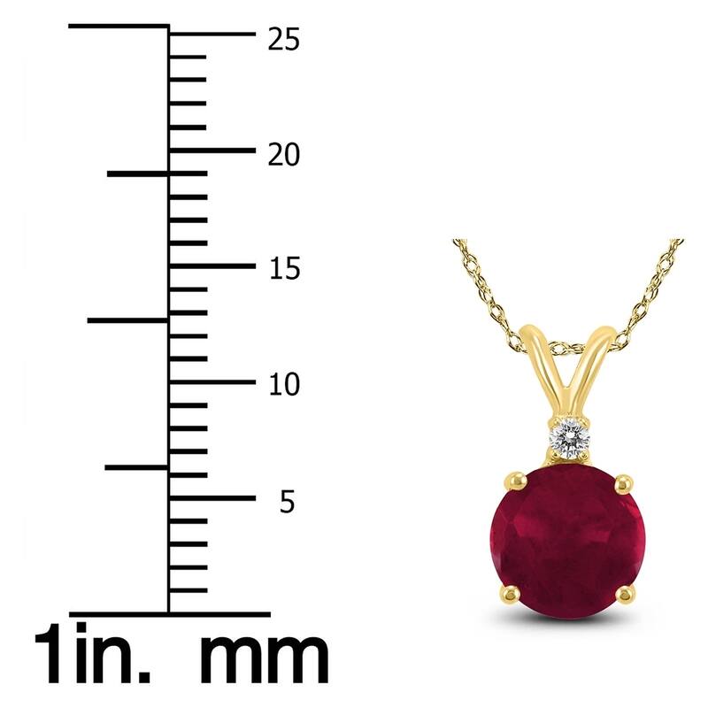 14K Yellow Gold 5MM Round Ruby and Diamond Pendant