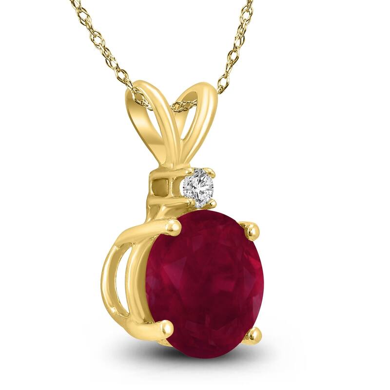 14K Yellow Gold 5MM Round Ruby and Diamond Pendant