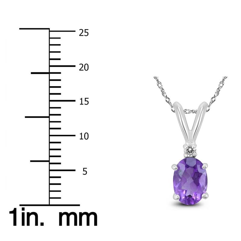 14K White Gold 7x5MM Oval Amethyst and Diamond Pendant