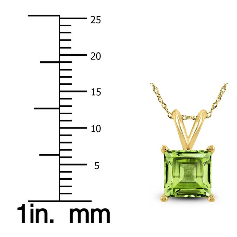 14K Yellow Gold 5MM Square Peridot Pendant