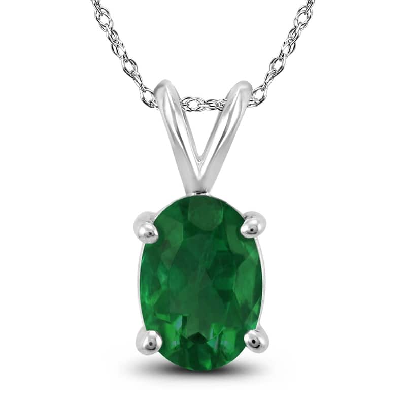 14K White Gold 6x4MM Oval Emerald Pendant