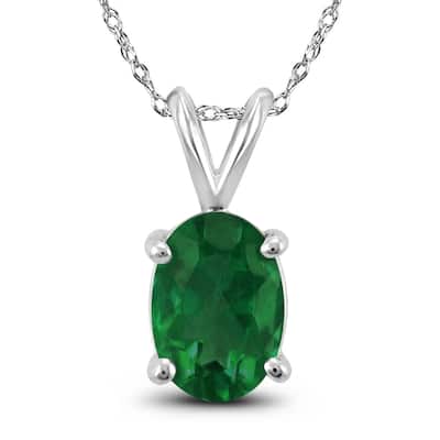 14K White Gold 6x4MM Oval Emerald Pendant