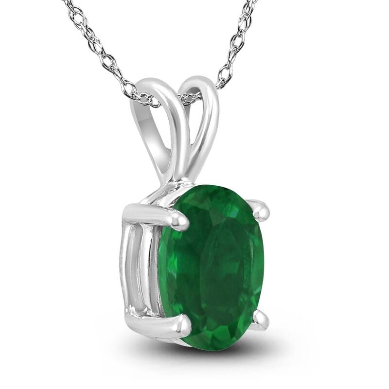 14K White Gold 6x4MM Oval Emerald Pendant