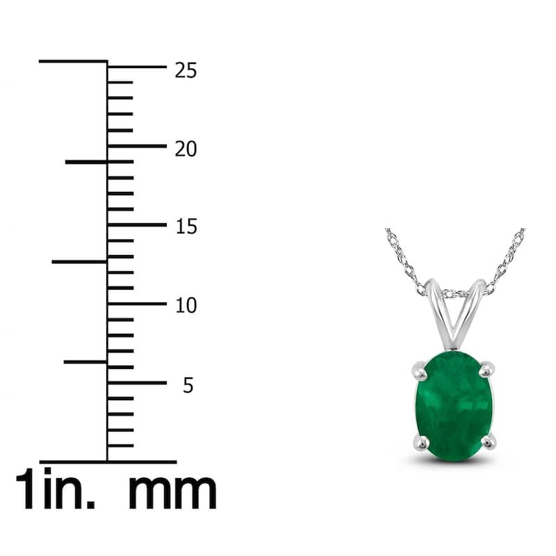 14K White Gold 6x4MM Oval Emerald Pendant