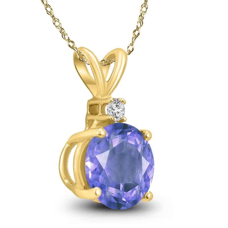 14K Yellow Gold 5MM Round Tanzanite and Diamond Pendant