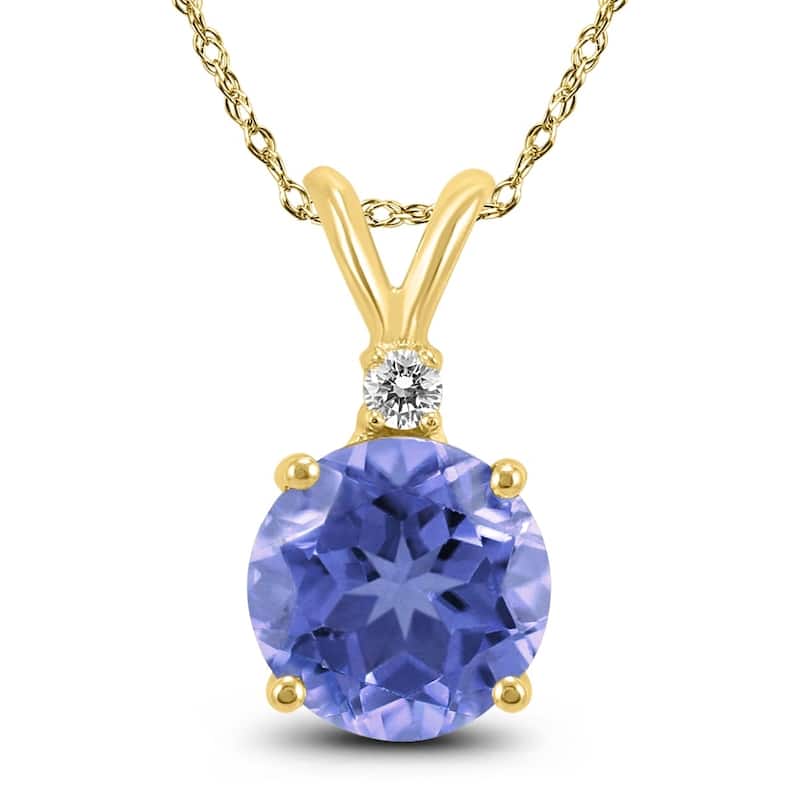 14K Yellow Gold 5MM Round Tanzanite and Diamond Pendant