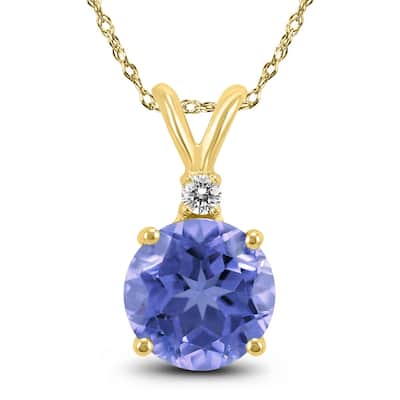 14K Yellow Gold 5MM Round Tanzanite and Diamond Pendant